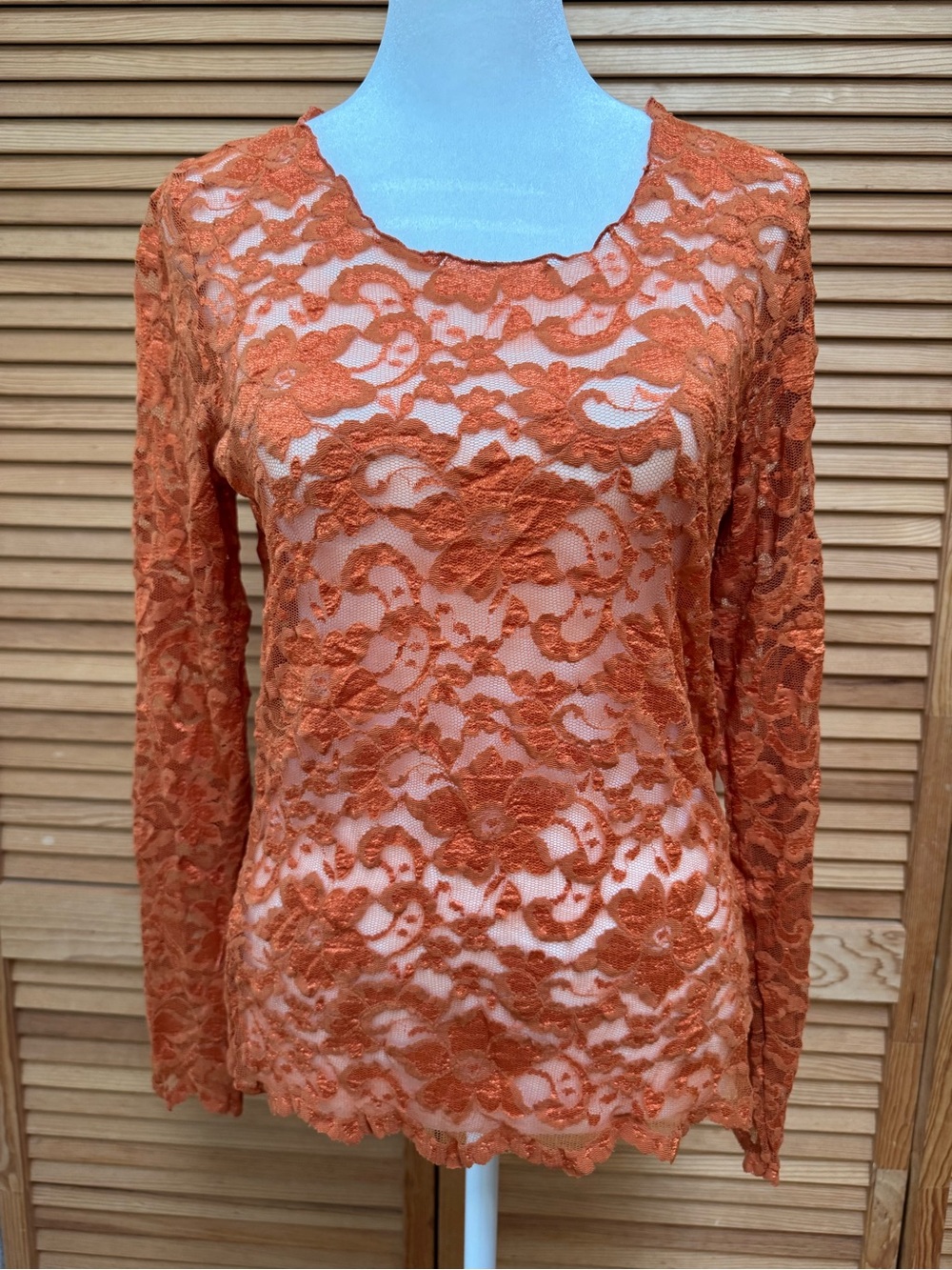 Simply Detailed by Diana Stowers Orange Floral Lace Blouse Top XL Coquette Boho